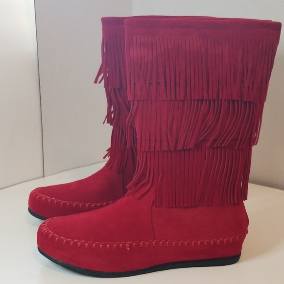 red moccasin boots